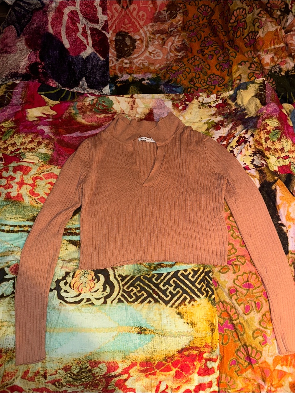 And Now This V Neck Crop Collared Ribbed Sweater